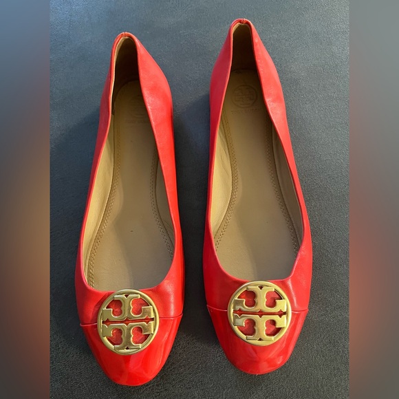 Tory Burch Shoes - Tory Burch Orange  Flats with Big Gold Emblem Size 10M